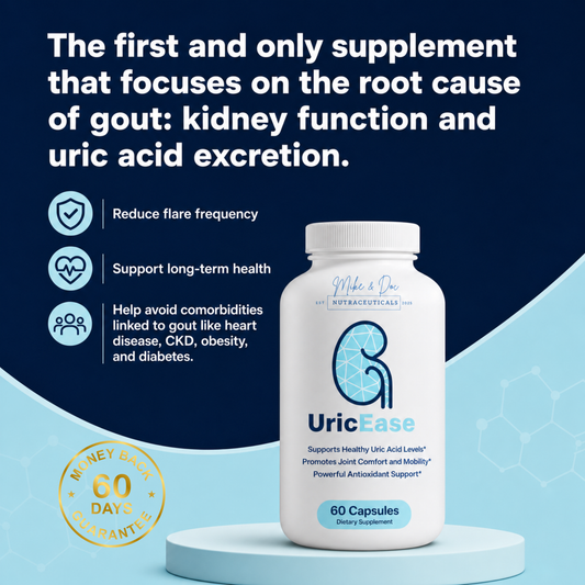 UricEase supplement bottle - kidney function and uric acid support for gout